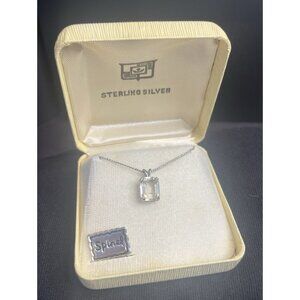 Spinel Sterling Silver 15 Inch Necklace Clear Square Charm New In Box